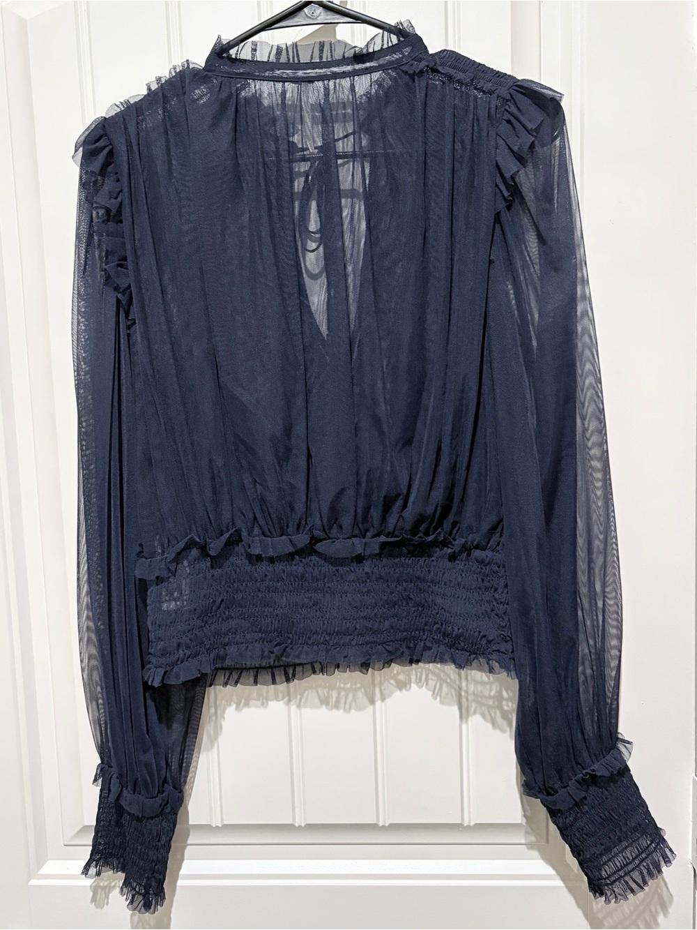 Free People Twyla Mesh Smocked Top Indigo Lost Navy Large - Picture 5 of 7
